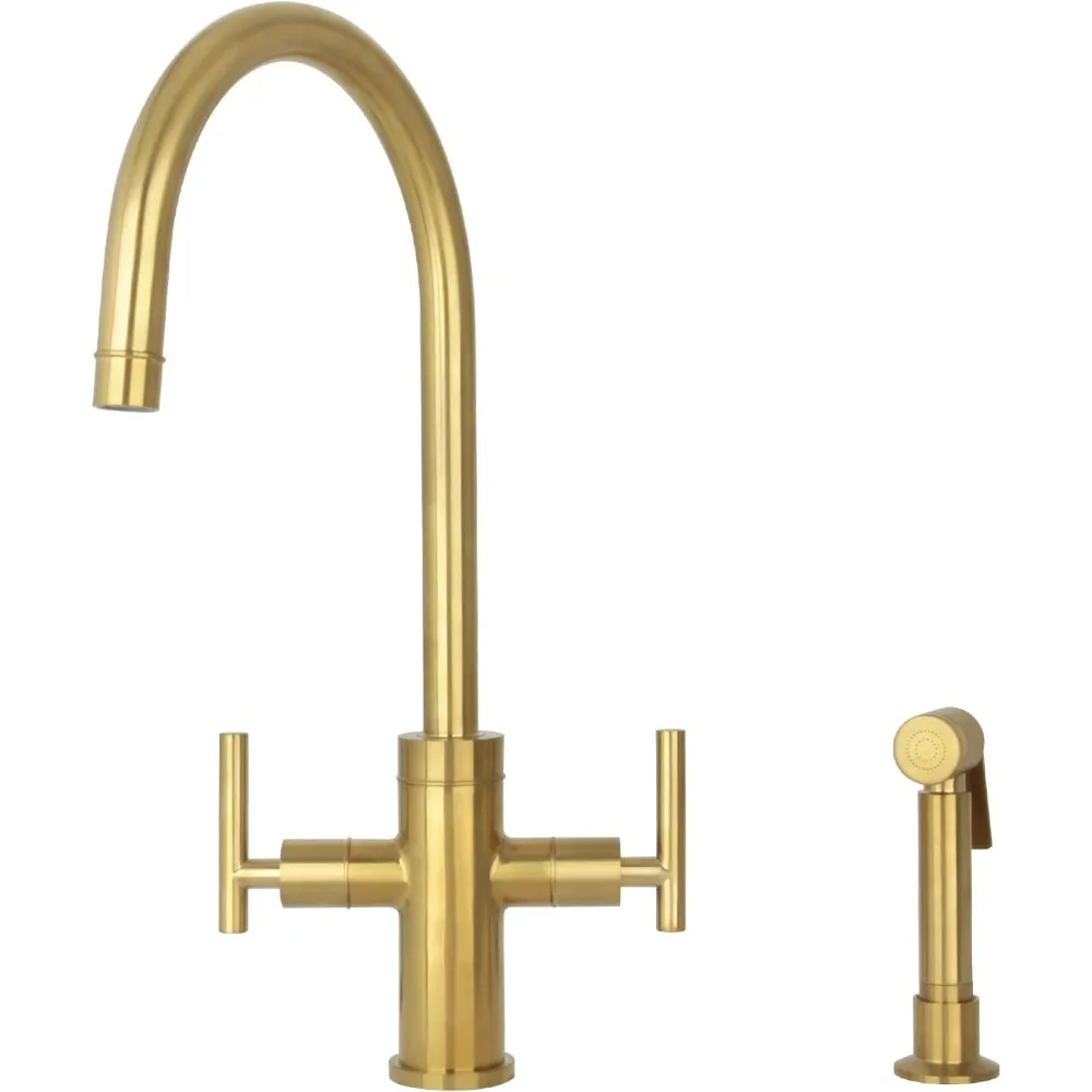 

Akicon High Arc Two-Handles Kitchen Faucet with Side Spray (Brushed Gold Brass)