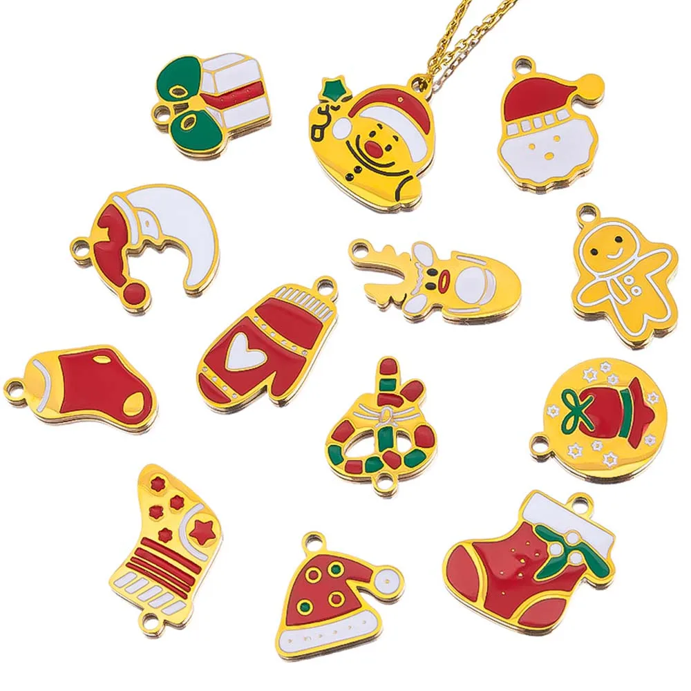 1Pc Christmas Ornaments Pendant Stainless Steel Snowflake Santa Hat Reindeer Socks Snowman Boots Pendant for DIY Holiday Gift