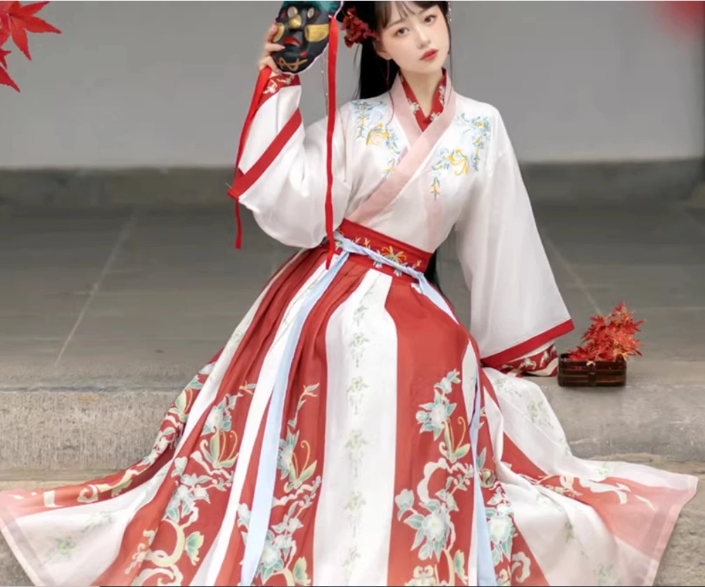 

Женский древний костюм Hanfu для девочек, платье-халат с перекрестным воротником и полной талией, платье для взрослых в китайском стиле, студенческое повседневное платье в стиле Jin