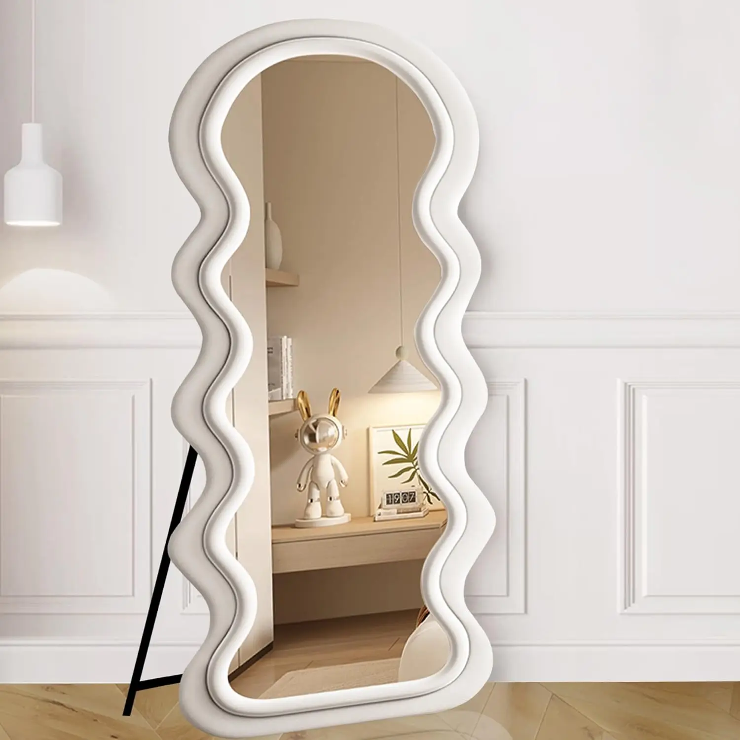 

Full Length Mirror with Stand Wall Mounted 63"x24" Large Floor Mirror Irregular Squiggle Tall Body Long Mirrors Bedroom Living