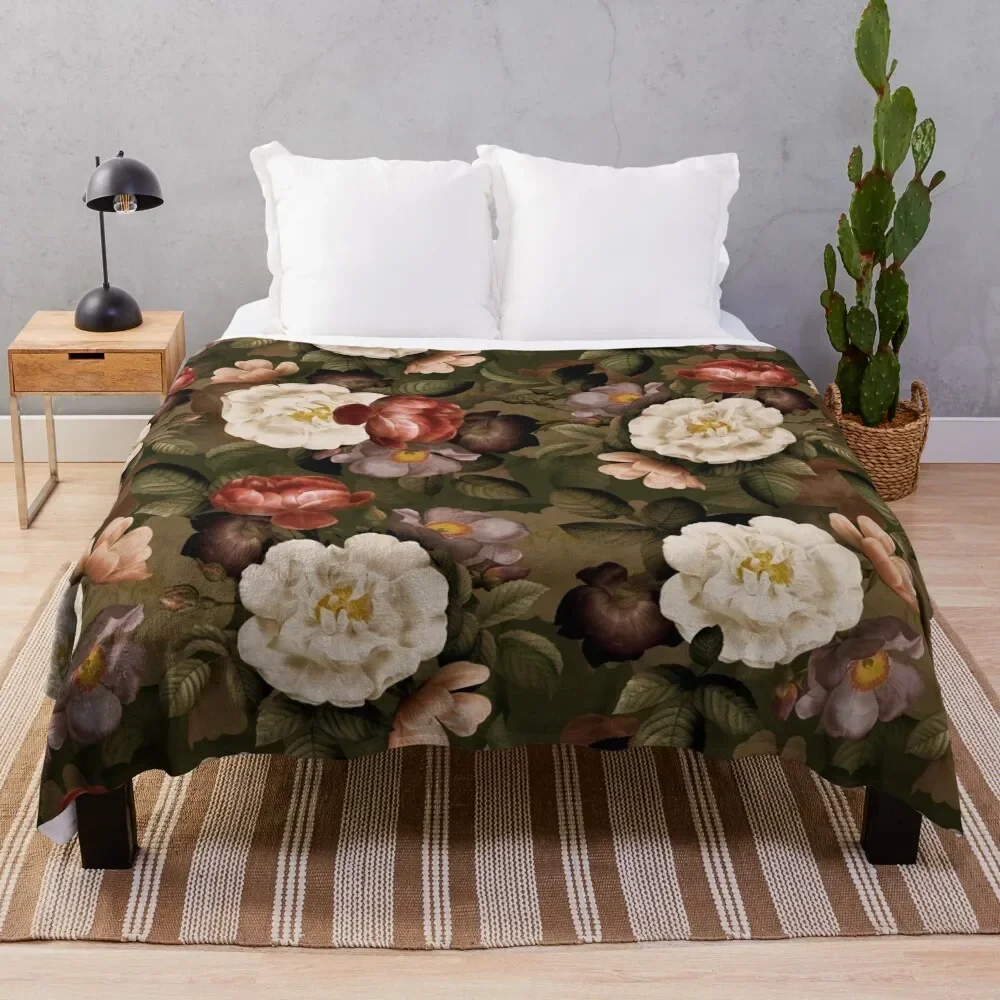 

Green Antique Natural Autumn Night Roses Pattern Throw Blanket Sofas heavy to sleep Decorative Beds Summer Blankets