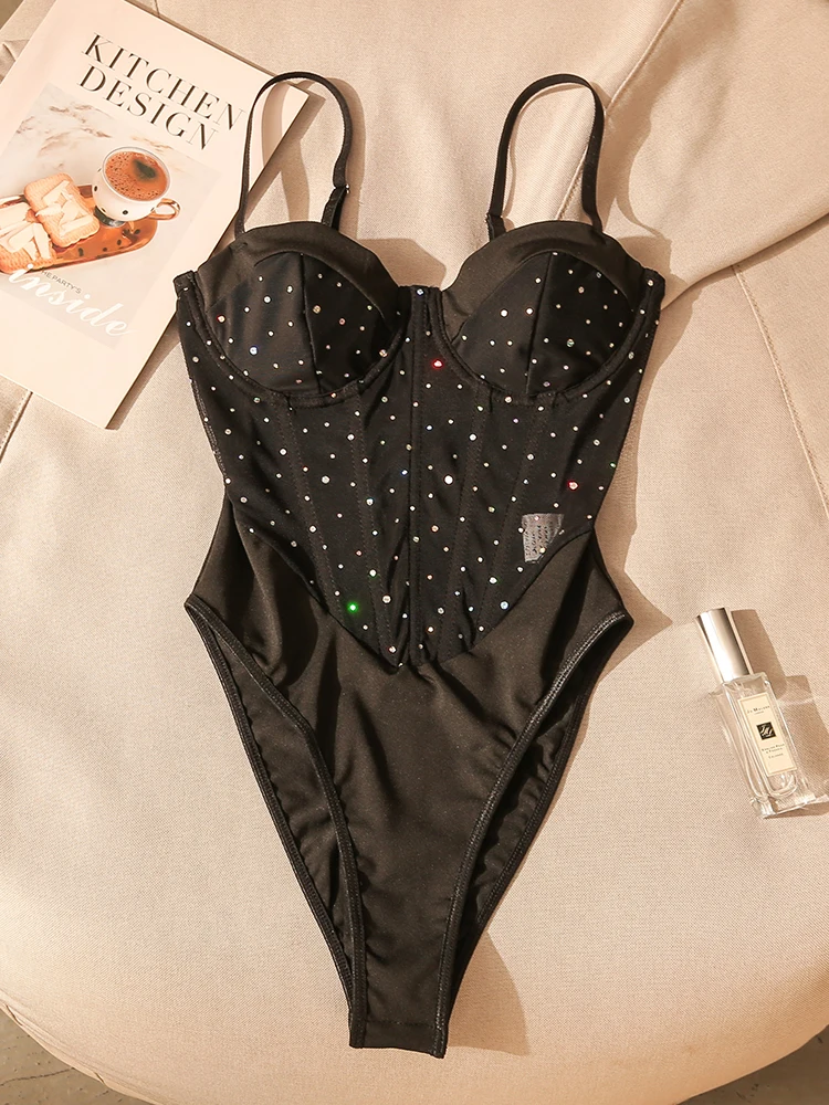 

Сексуальный комбинезон с пайетками и бретелями для женщин, с высокой талией, топ-боди с эффектом утяжки, модель Tia Allure