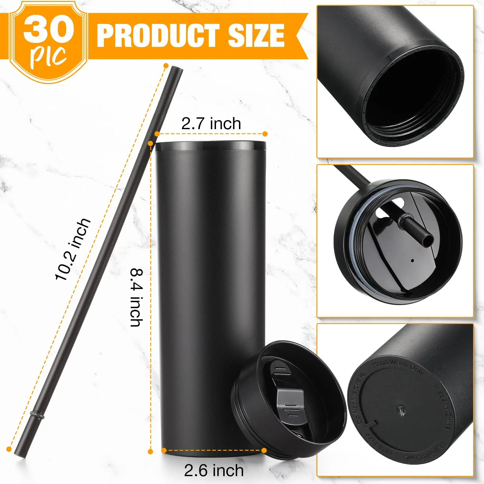 30 Pieces Skinny Tumbler with Lid and Straw 16 oz Matte Black Acrylic Tumbler Insulated Double Wall Plastic Reusable Cups Vinyl