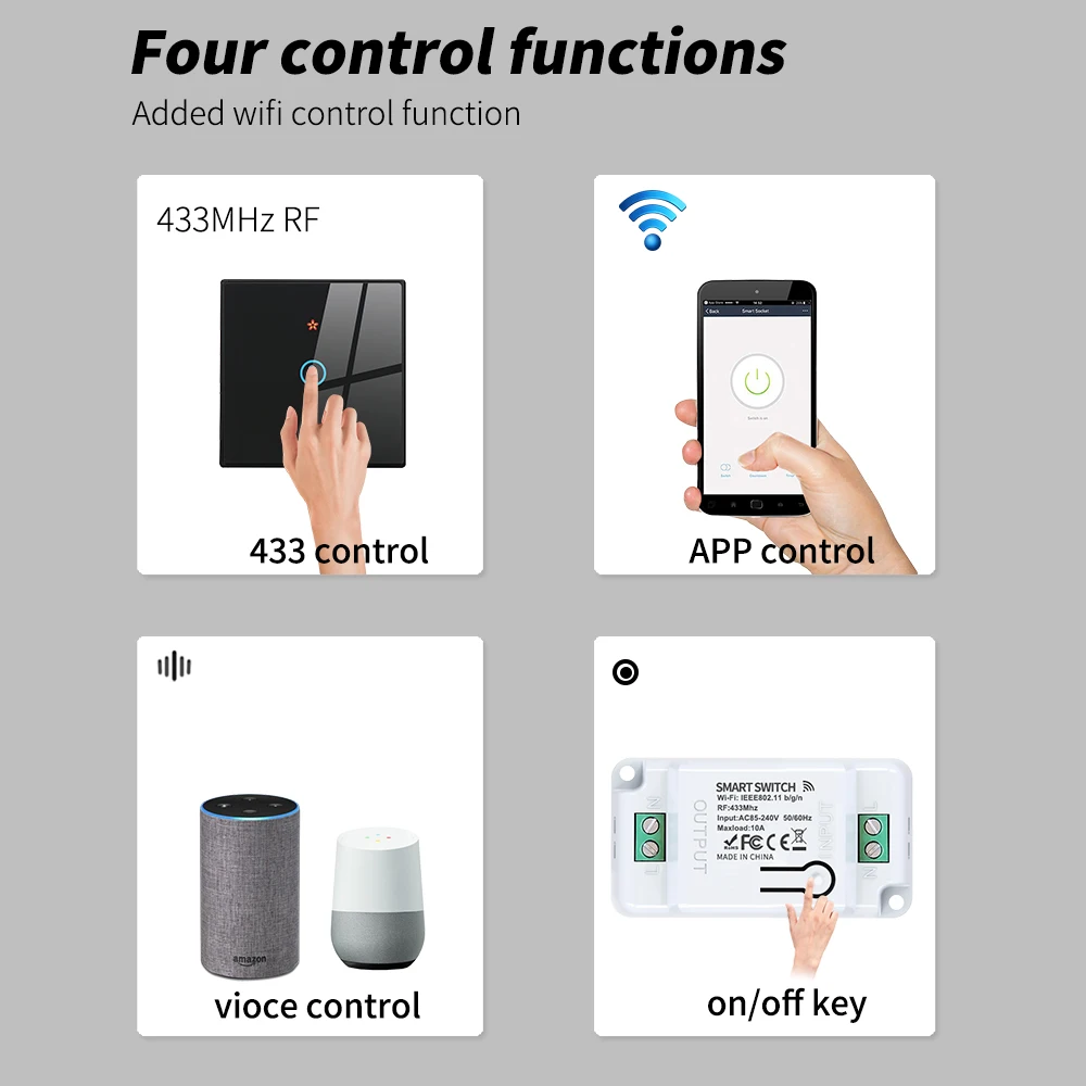 Tuya WiFi 433MHz Smart Home Wireless Timing Remote Control Wall Touch switch Appliances Google
