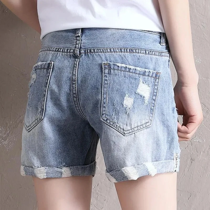 

Denim Shorts Women High waisted Loose Korean version 2024 New Summer Perforated Hot Pants Women's Street Casual Short Jeans