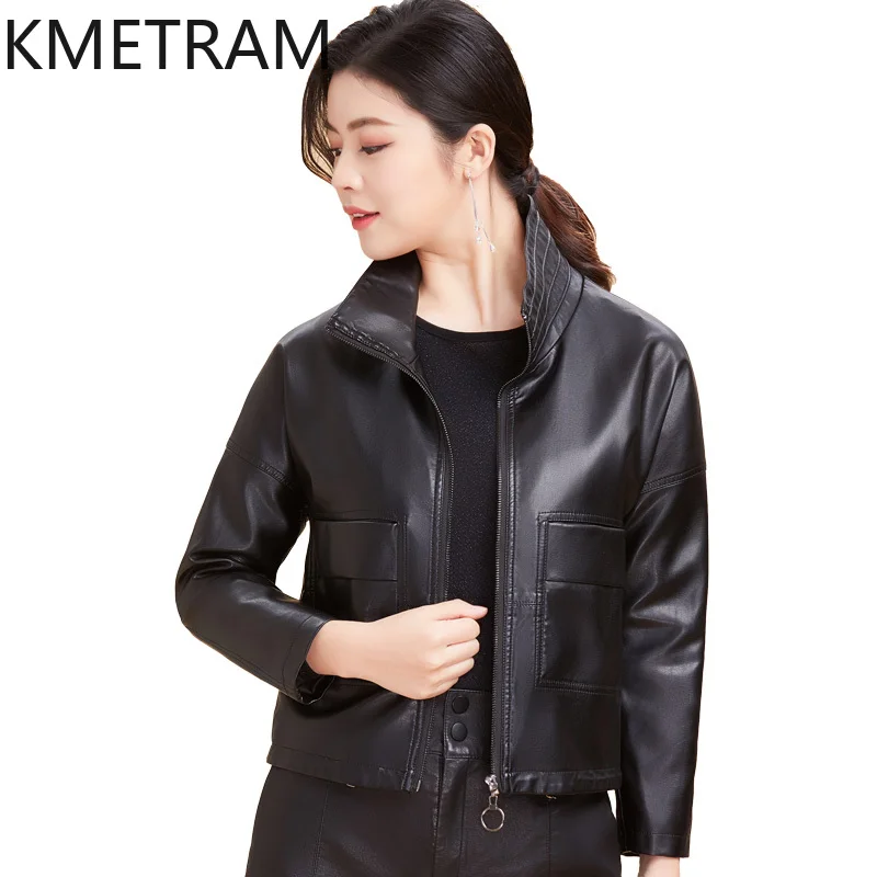 KMETRAM-Chaqueta de piel de oveja auténtica para mujer, abrigos cortos coreanos, ropa holgada para primavera y otoño, novedad de 2024