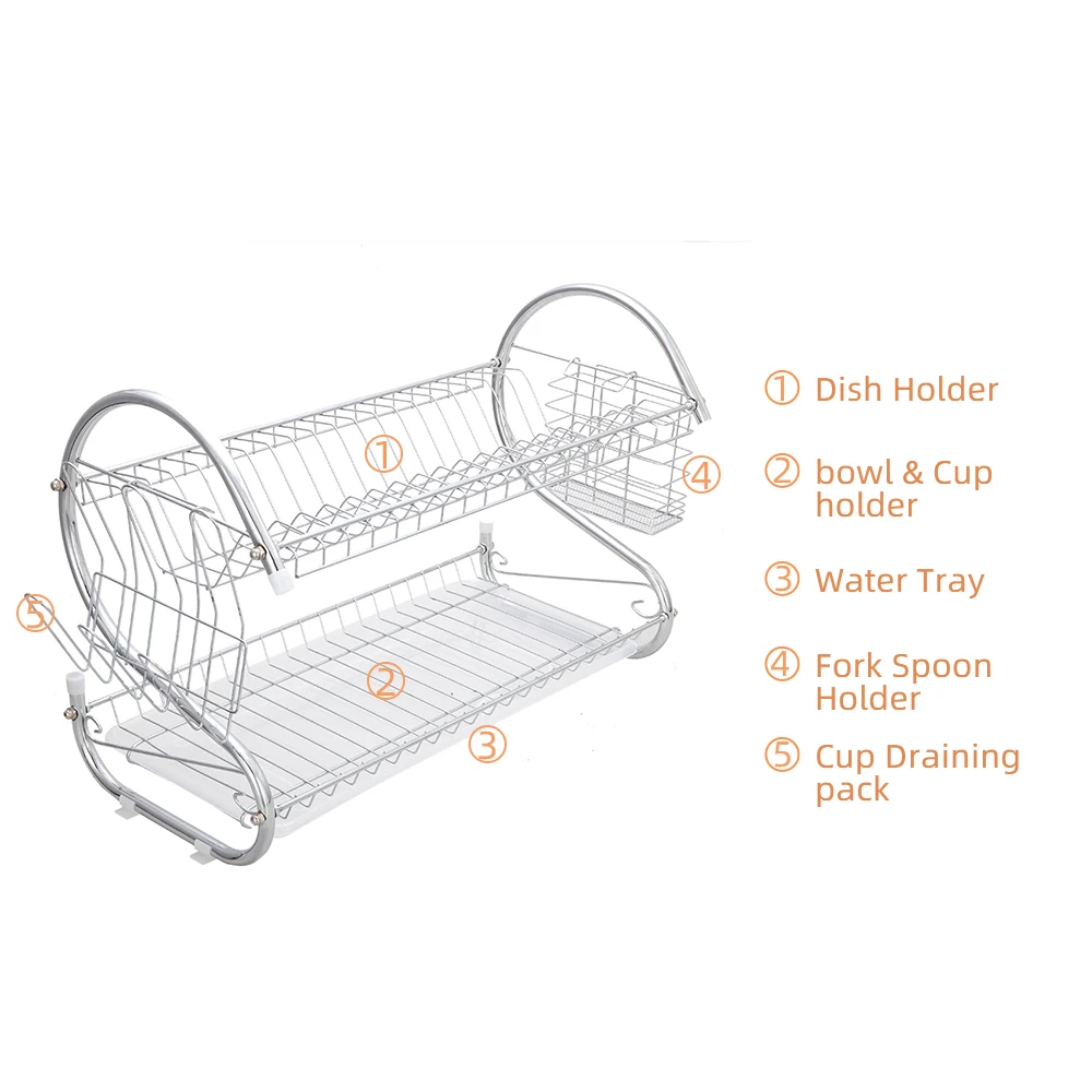 Multifunctional S-shaped Dual Layers Bowls & Dishes & Chopsticks & Spoons Collection Shelf Dish Drainer