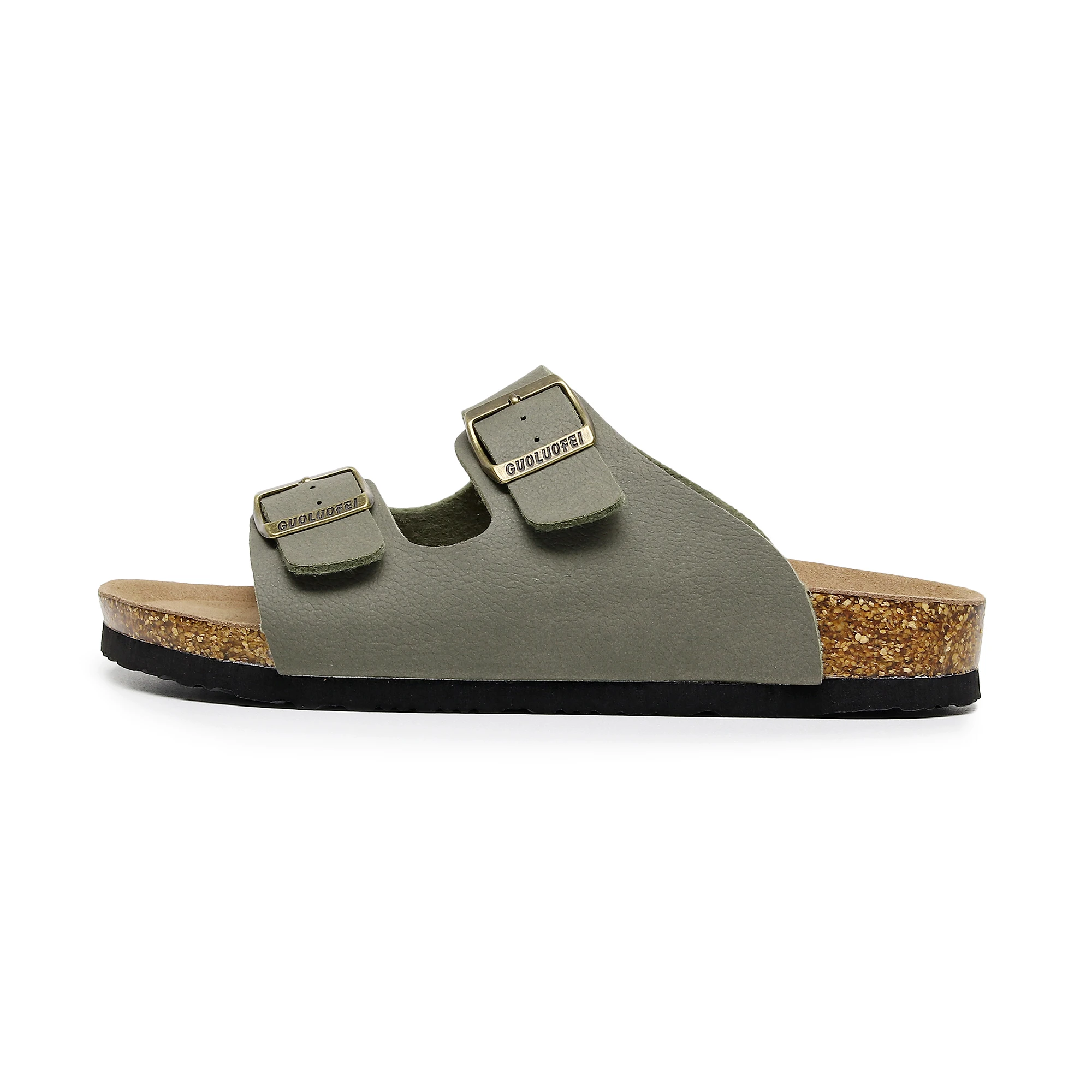 Grüne Schafsleder-Unisex-Sandale mit Korkfußbett, Sommer-Outdoor-Sandalen mit Fußgewölbeunterstützung und verstellbarer Schnalle für Damen und Herren