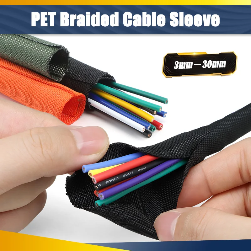 2/5/10m Self Closed PET Braided Cable Sleeve 3mm - 30mm Car Line Wrap Protect Auto Wire Organizer Flexible Loom Split Sleeved