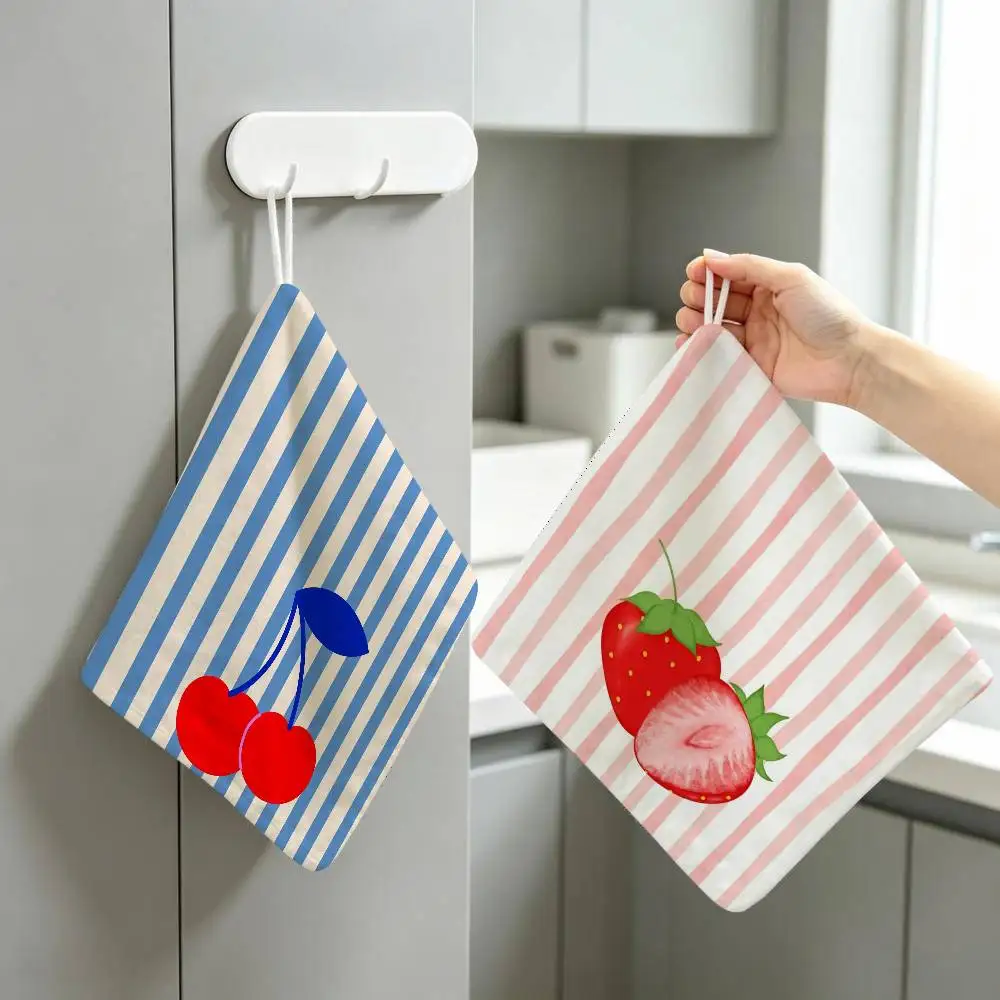Fresh FFruit Lemon Cherry Polyester Cotton Hanging KitchenTowel Skin Friendly Hand Wiping Towel For Hotel Cafe Household