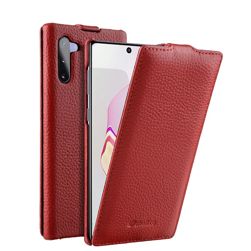 

New Vertical Open Genuine Leather Flip Phone Case Cover For Galaxy Note10 Plus Note10+ Real Cowhide Business Pouch Bags.