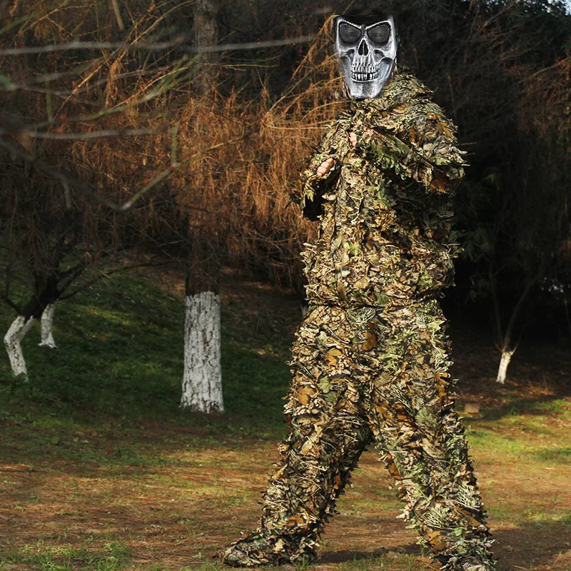 Outdoor 3D Foliage Ghillie Suit Breathable Camo Clothing Woodland Concealment Suit For Hunting Game Hunting Camo Apparel