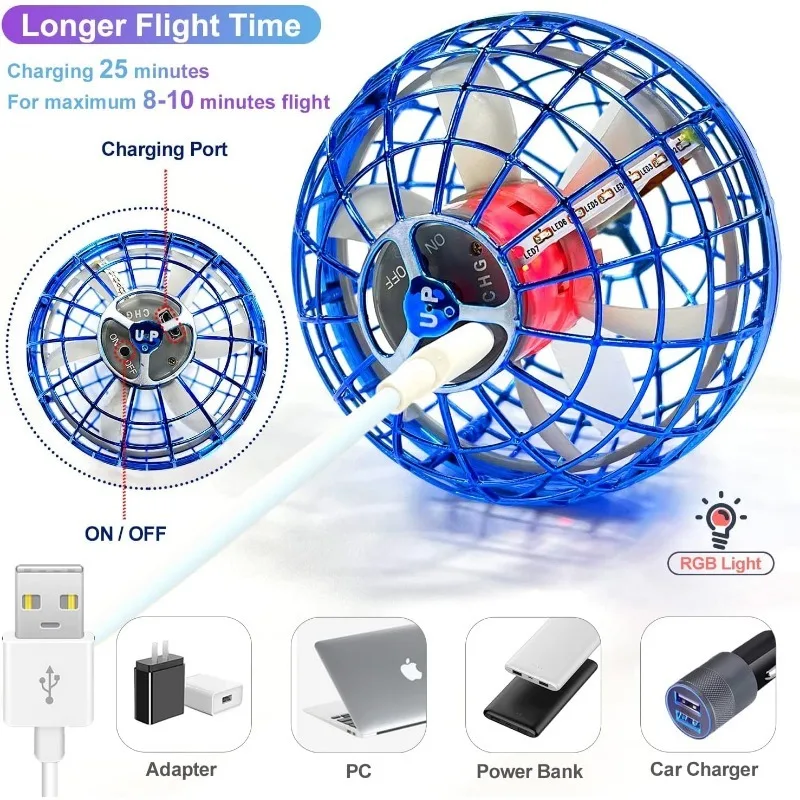 Latająca zabawka, latająca kula z kulek 2.0, dron z kulek Boomerang Galaxy z światłem RGB Magiczna pływająca kula szybujący mini dron