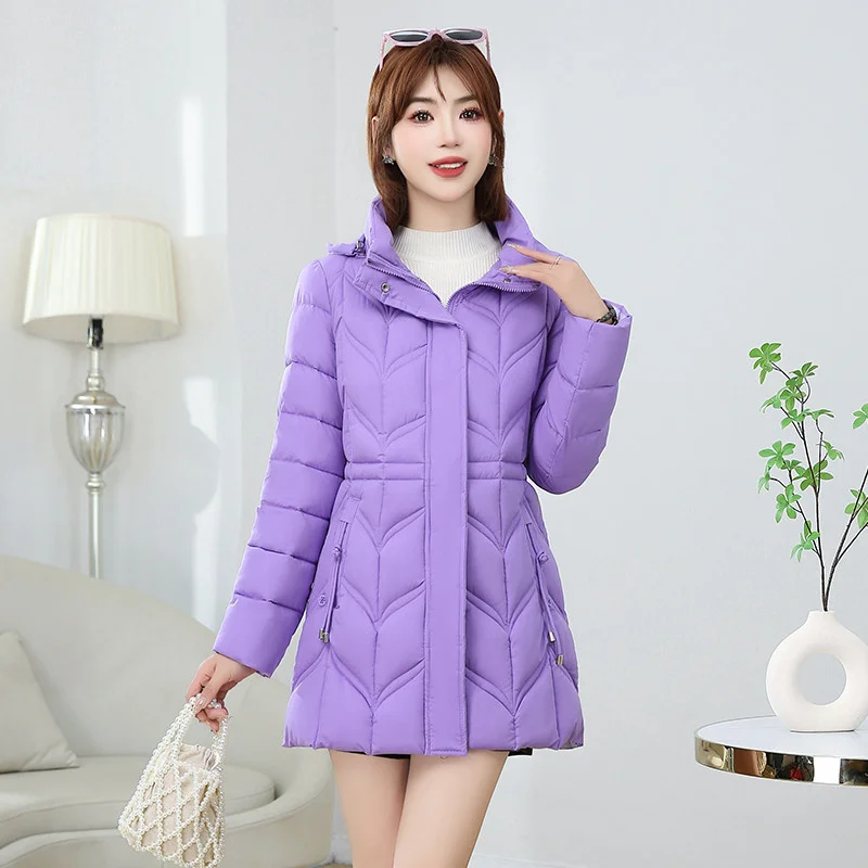 Giacca da donna 2025 Parka invernale Nuovi vestiti di cotone Cappotti medio lunghi Piumino coreano Slim caldo spesso da donna con cappuccio Puffer Parka