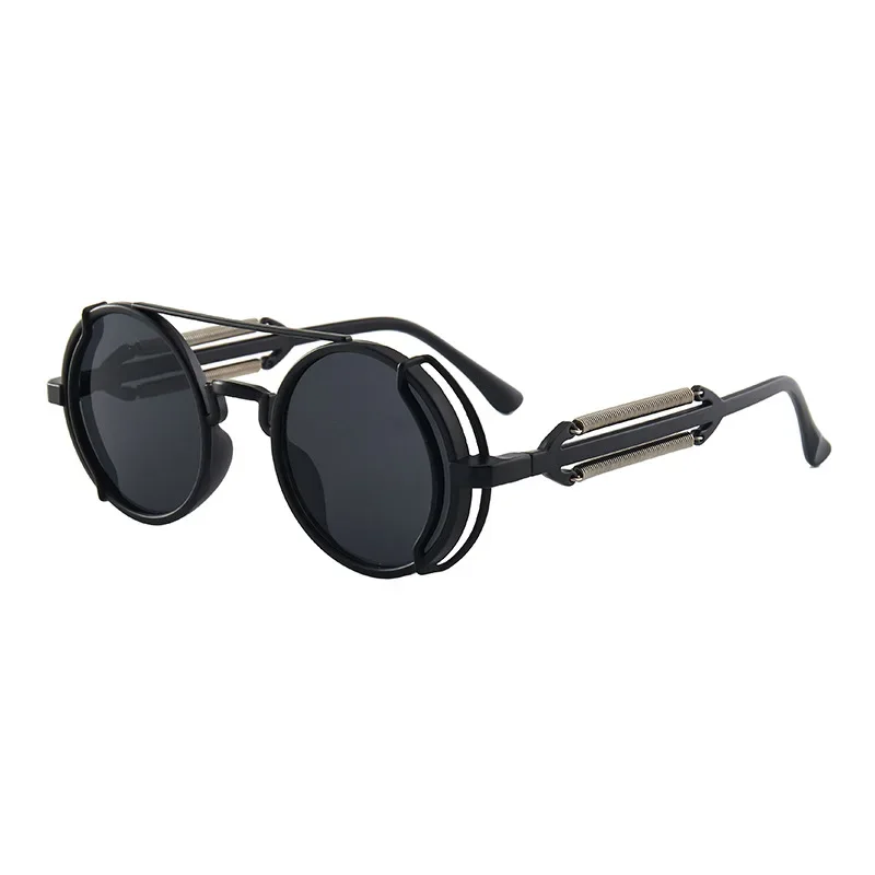 Fashion Punk Rock Vintage Sunglasses Classic Brand Design Sun Glasses Retro Round Leather Side Shields Steampunk Sunglasses