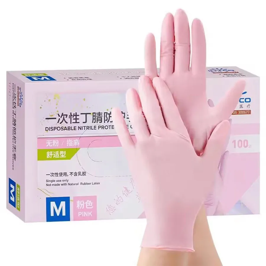 

50/100PCS Pink Nitrile Gloves Disposable Latex Gloves Powder Free for Household Cleaning Beauty Salon Working Kitchen Gloves