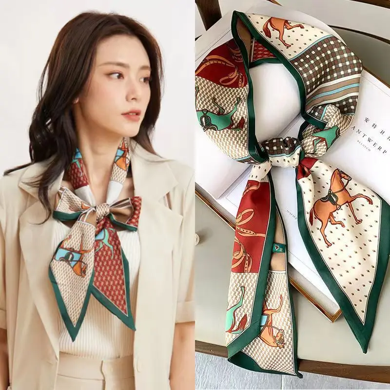

New Long Silk Scarf Korean Style Printed Elegant Neck Scarf Summer Fashion Decorative Diagonal Scarf Wholesale