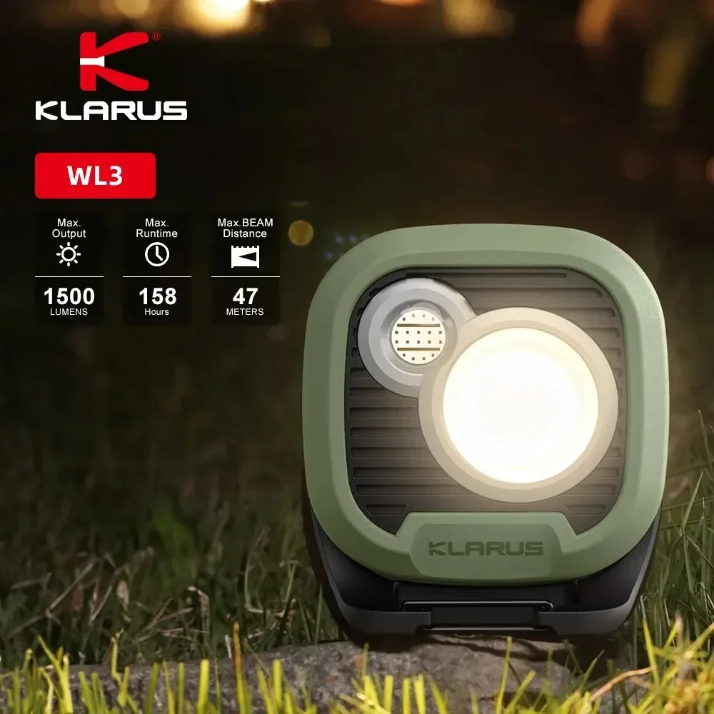 Klarus WL3 Portable COB Flashlight Dual-color Camping Light 1500 Lumens 13500mAh Rechargeable Battery Magnetic LED Flashlights