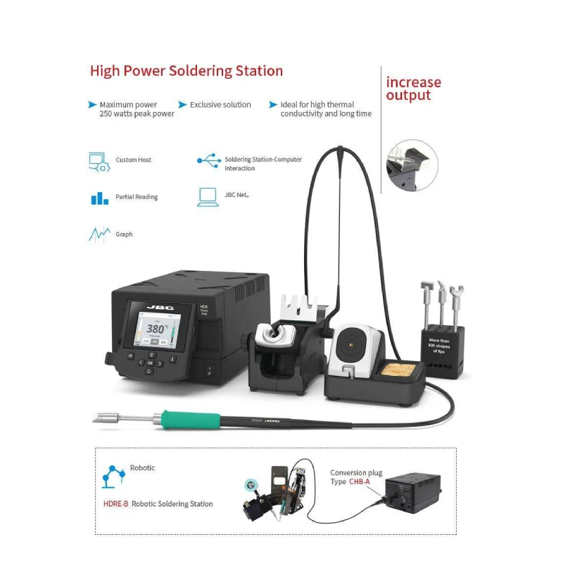 JBC HDE-2E Heavy Duty Unit 250W Use C470 Soldering Tips High Power Welding Tools Equipment Soldering Stations With T470 Handle