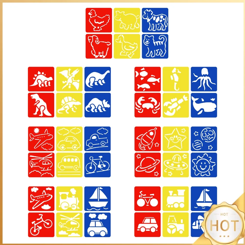 6Pcs Ruler Stencils Drafting Tools Set ABS DIY Colored Painting Templates for Kids Children Drawing Crafts School Stationery