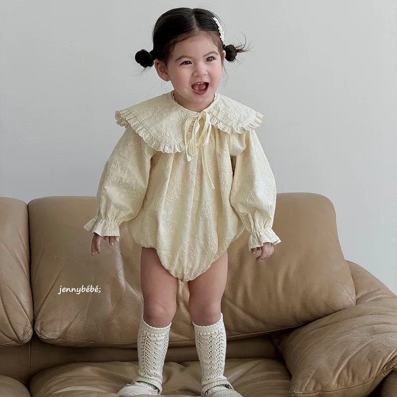 

Новый весенний комбинезон для новорожденных девочек 2026 года, с длинным рукавом, хлопковый, с вышивкой, для малышей, 0-24 месяца, детская одежда