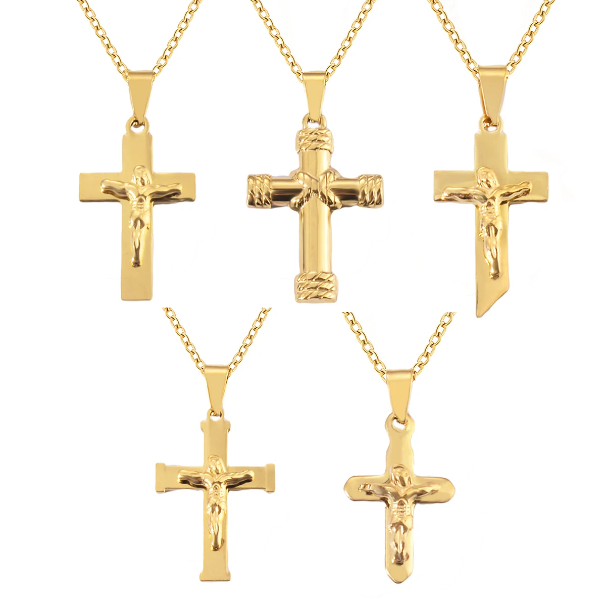 Stainless Steel Men Necklace Cross Crucifix Bible Prayer Pendant Christian Gold Color Plated Religious Jewelry