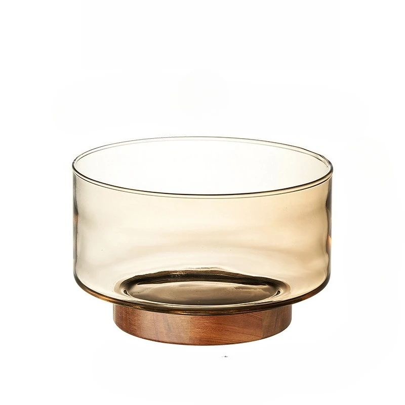 Acacia Wooden Glass Fruit Tray Salad Bowl High-foot Fruit Tray Table Living Room Snack Candy Dried Fruit Tray
