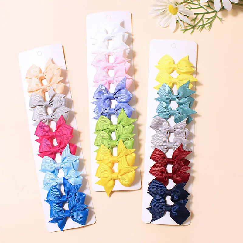 10Pcs/Lot Kids Solid Color Ribbon Baby Bows Hair Clips for Baby Girls Handmade Bowknot Hairpin MiNi Barrettes Hair Accessories