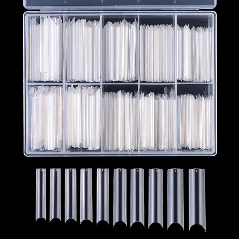 200/240 piezas de uñas postizas cuadradas XXL, tips de uñas con curva C o rectas, acrílicas extra largas, transparentes y naturales, herramienta de salón 4