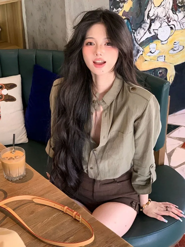 

2025 Camisas De Mujer, винтажные блузки Y2k, женская одежда, однотонные рубашки с отложным воротником, корейские свободные офисные женские модные блузки