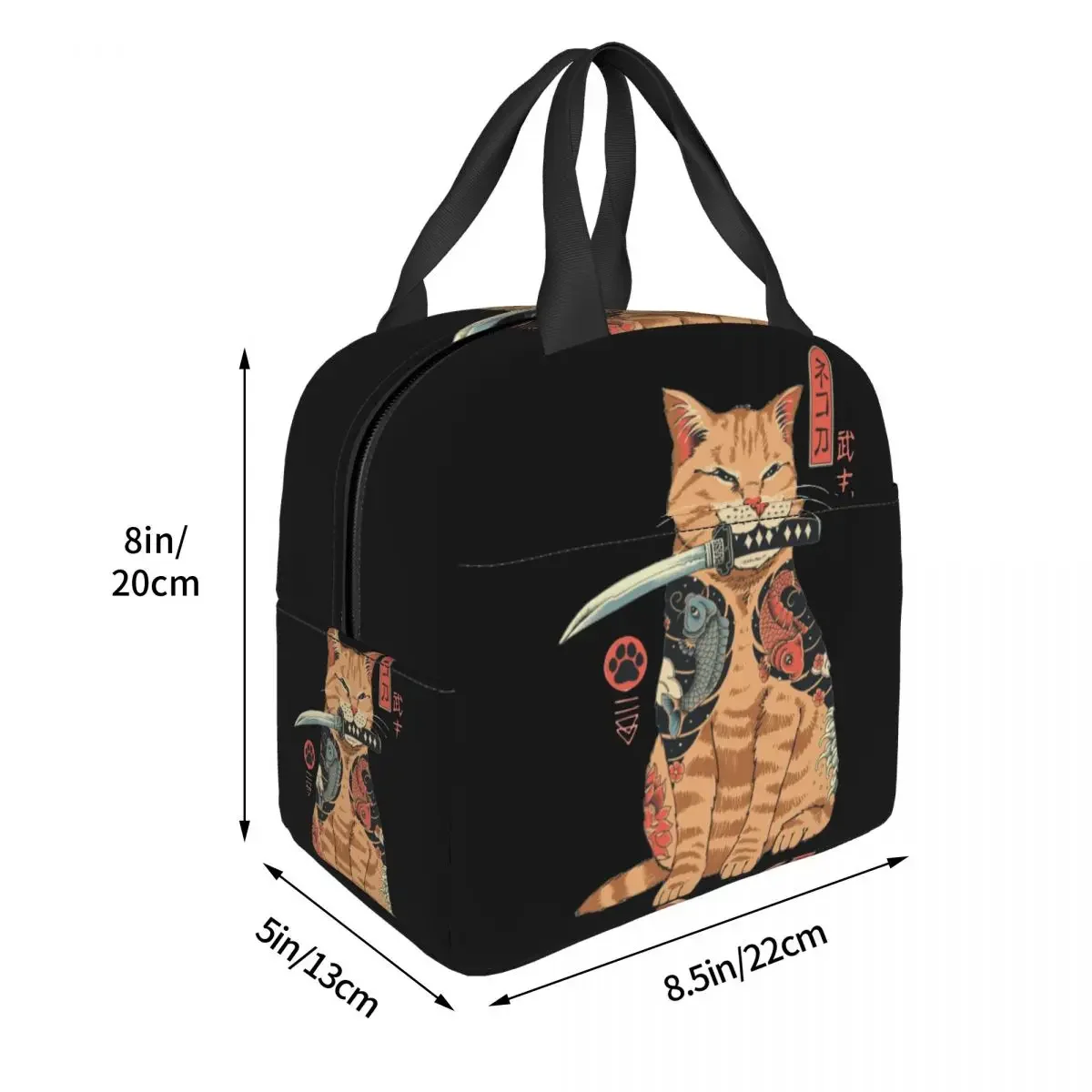 Catana Cat Insulated Lunch Bag Portable Japanese Japan Retro Samurai Yakuza Reusable Thermal Bag Tote Lunch Box Food Storage Bag