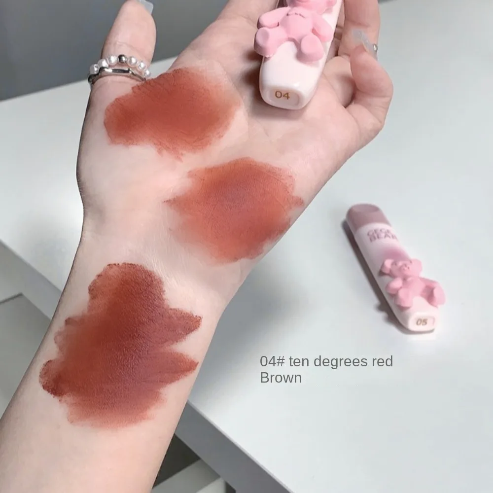 1PC New Non Stick Matte Little Bear Colorful Lip Glaze Velvet Cosmetics Matte Lip Gloss Matte Finish Plastic Lipgloss Kisser