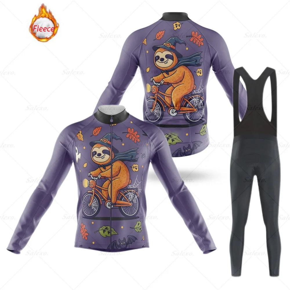 

2026 Cartoon Cat Winter Cycling Jersey Men's Thermal Fleece Long Sleeve Race Sweatshirt MTB Cycling Clothing Ropa Ciclismo Bike