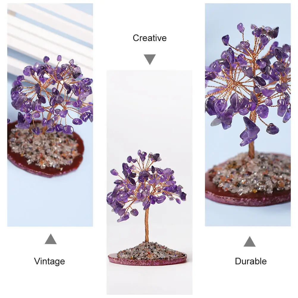 1Pcs Natural Agate Crystal Tree Fortune Tree Ornament Desktop Adornment Fine Detail Craft Christmas Table Decor Home Office