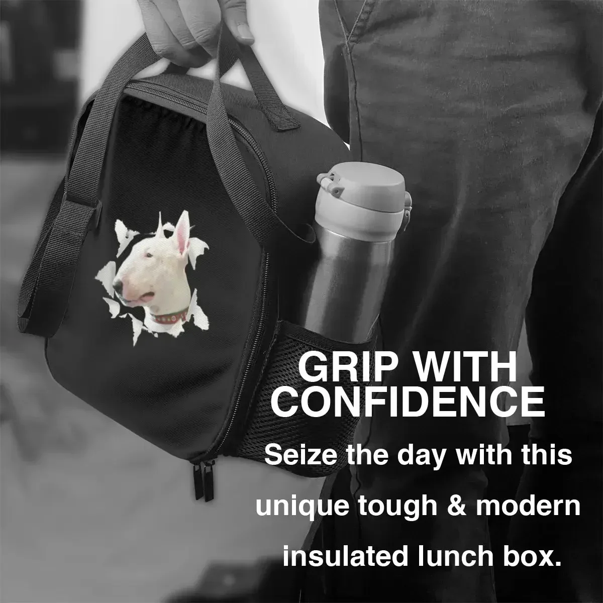 Bolsa de almuerzo con aislamiento térmico divertido para niños, bolso de almuerzo reutilizable para mascotas, caja de comida Bento multifunción, Bull Terrier Dog