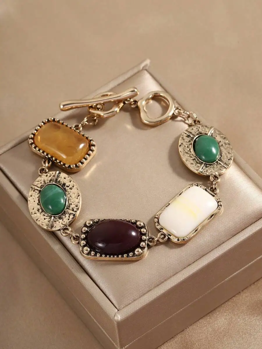 Colorful Resin Stone Alloy Bracelet For Women Vintage Bohemian Style