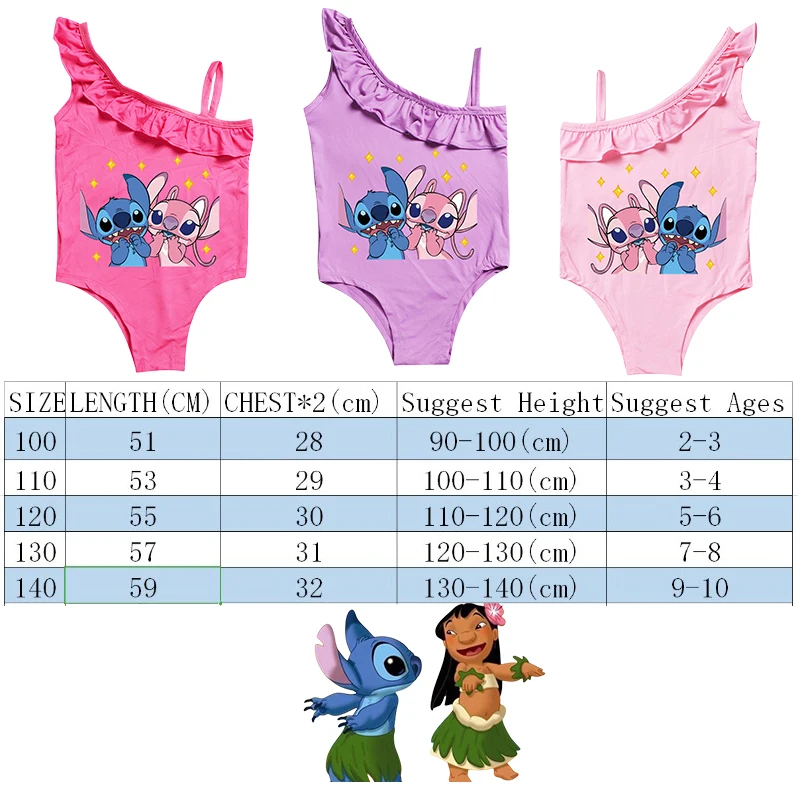 Disney Stitch Girls\' Swimsuit Anime Stitch Set Children\'s Bikini One Piece Sportswear Youth Fashion Swimsuit Princess Beach Suit