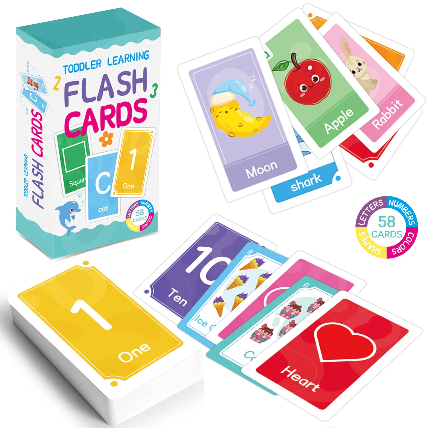 58 Pcs ABC Alphabet Flashcards Montessori Early Education Cards Baby Shapes Animals Learning Cards Games for Kids Gifts