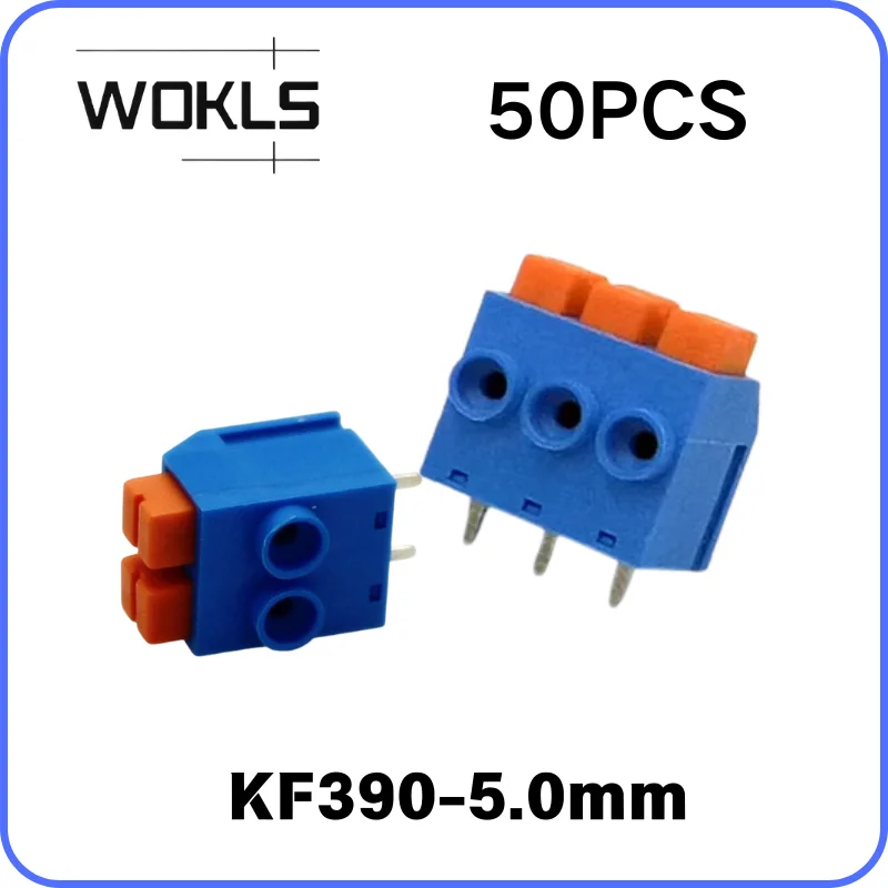 50PCS DG390 KF390 Terminal Block 5.0mm Pitch 2P 3P 4P 5P 6P Blue Wiring Connector
