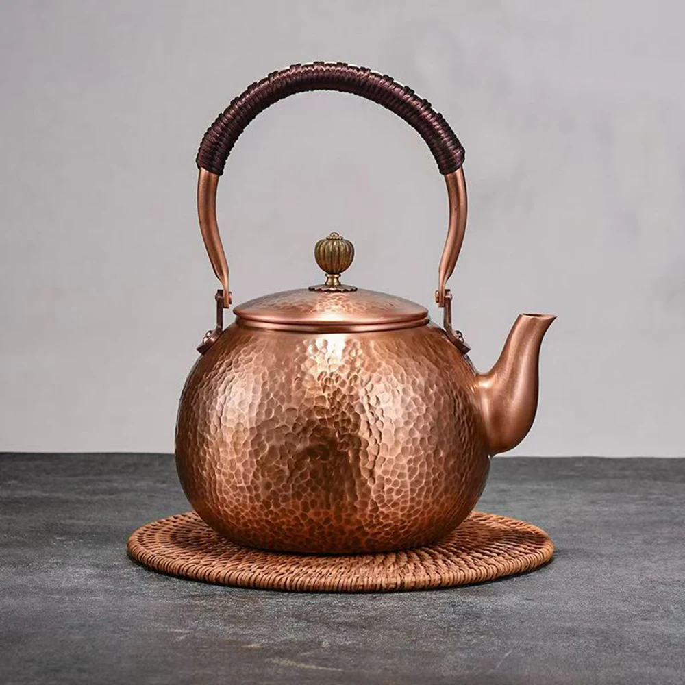 Handmade pure copper kettle, Large-capacity red copper teapot, Tea infuser for beauty health boiling water kettle, 1.2L/1.5L