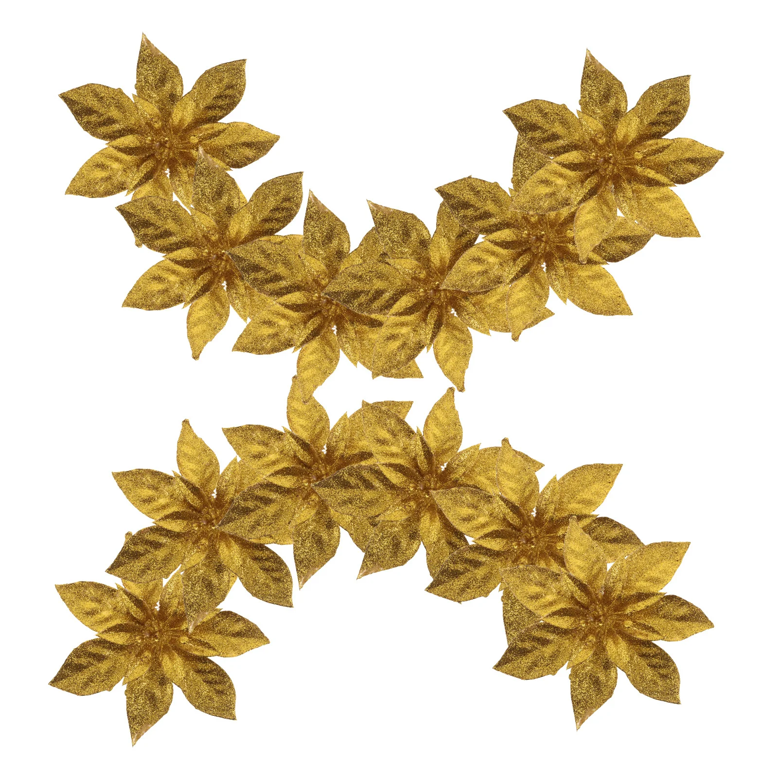 

12Pcs Glitter Poinsettia Artificial Flowers Gold Christmas Tree Ornaments Wreath Garland Decor Gold Artificial Flowers