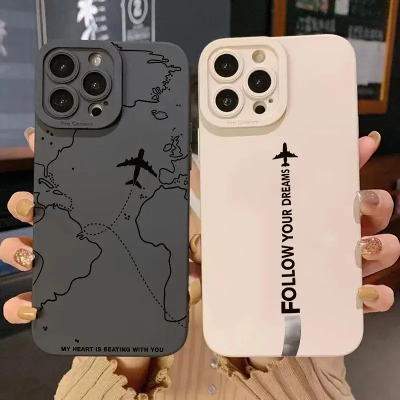 Travel-nspired Airplane Route Desian Phone Case for IPhone 16 Pro Max 15 14Plus 13 12 Anti-slip Soft TPU Phone Protective Cover