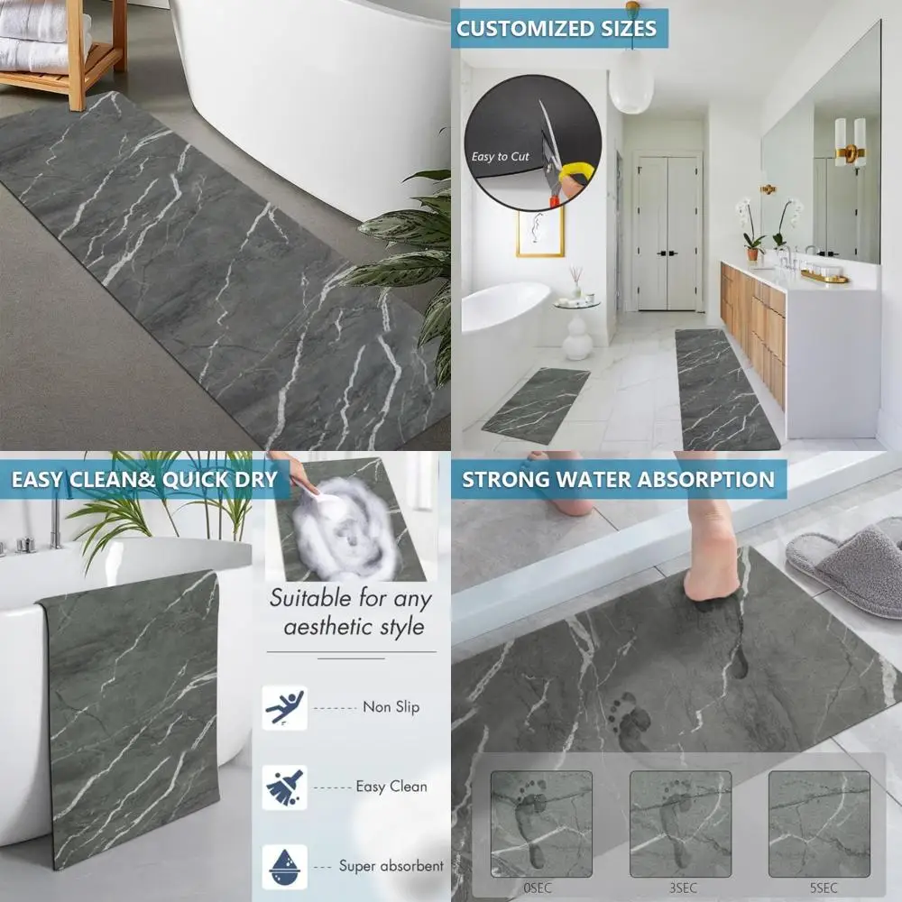 

custom-sized rubber non-slip absorbent thin bath rugs, quick-drying and washable for bathroom floors
