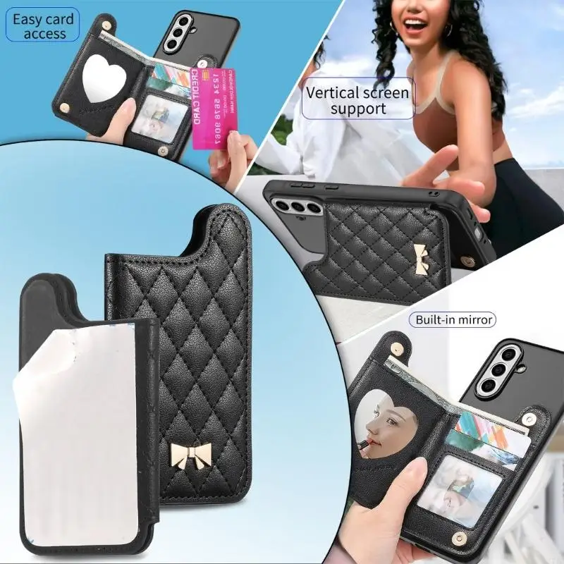 Stylish Multifunction Card Holder Phone With Stand Feature And Cosmetic Mirror 77JC