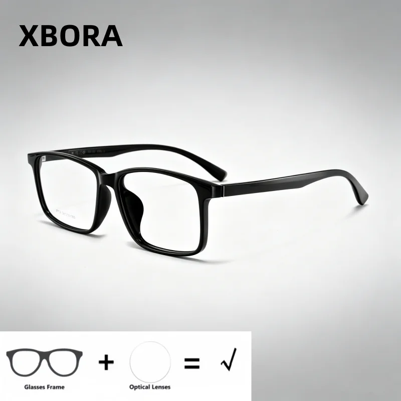 XBORA New Premium TR90 Super Big Size Square Men's Frame Ultra Light Fashion Trend Simple Optical Prescription Glasses 150mm