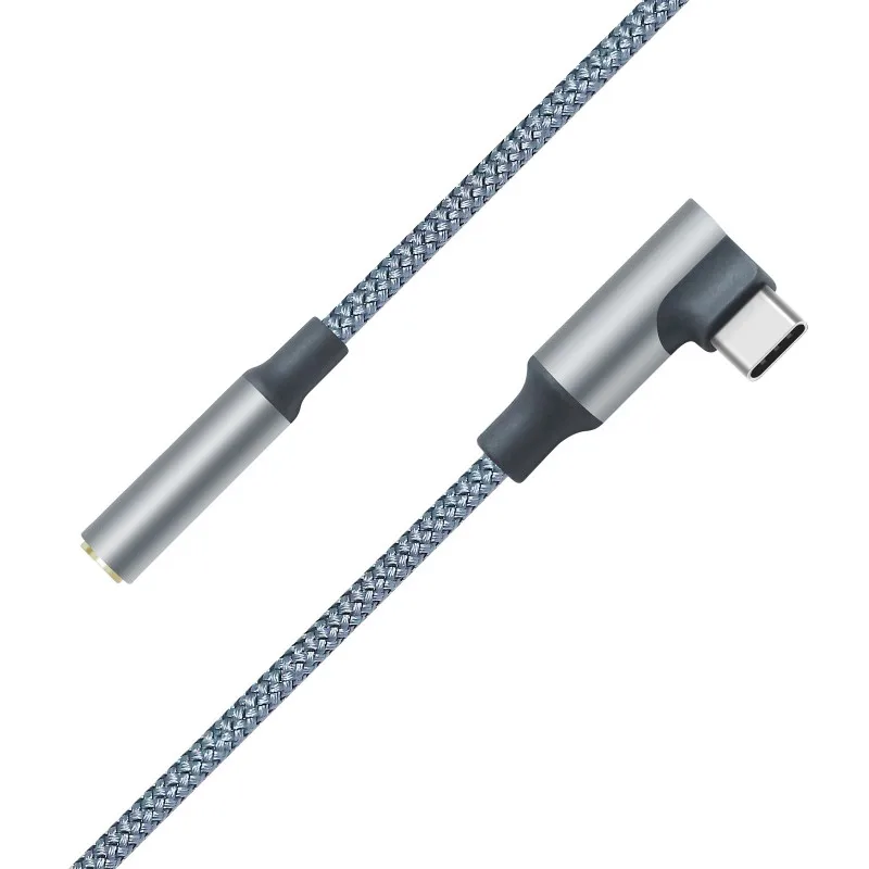 직각 USB C 나일론 브레이디드 케이블 타입 C에서 3.5MM 헤드폰 이어폰 여성용 오디오 잭 어댑터 변환 케이블