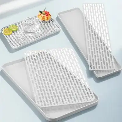 

2pcs Drainage Tray Hollow Design Dish Drying Rack For Kitchen Sink Double Layer Drainer Mat Multifunctional Drain Board Kitchen