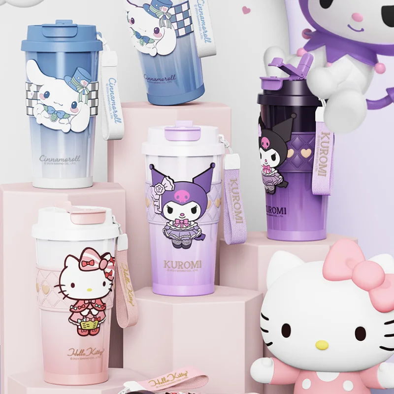 Chica 520Ml Sanrio Hello Kittys 316 Material taza térmica Kawaii Kuromi Cinnamoroll botella de agua de café vaso doble para beber