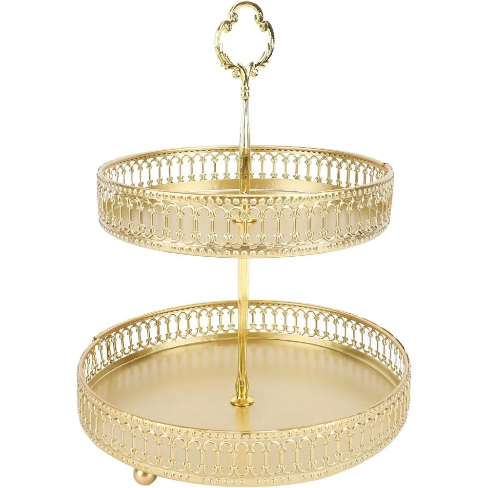 Vassoio a più livelli - Supporto da portata in metallo a 2 livelli per frutta, dessert e snack - Montaggio facile, display di grande capacità per feste ed eventi