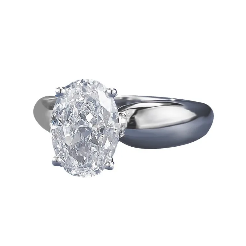 S925 Silver Inlaid 7 * 10 Elliptical Ice Flower Cut Personalized Ring for Women's Simple Daily Instagram Style
